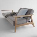 Divano letto con braccioli in legno e materasso a molle SplitBack Frej - 521 Mixed Dance Grey