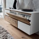 Credenza bassa design moderno in legno bianco e rovere Mikko