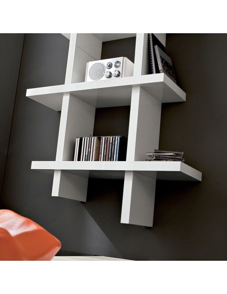 Libreria verticale da parete in legno bianco opaco Gilmar