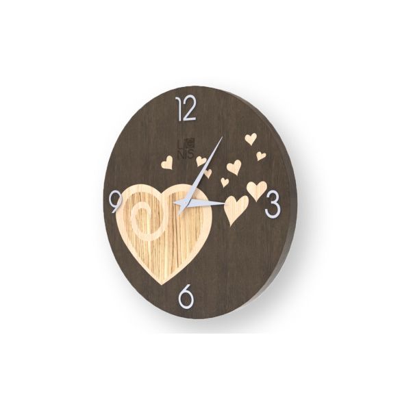 Orologio grande da parete in legno intagliato Amour Warm