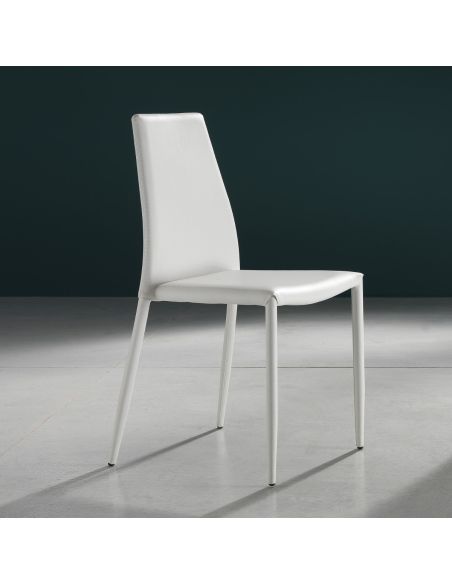 Set 4 sedie impilabili in metallo ed ecopelle Nimes White OUTLET