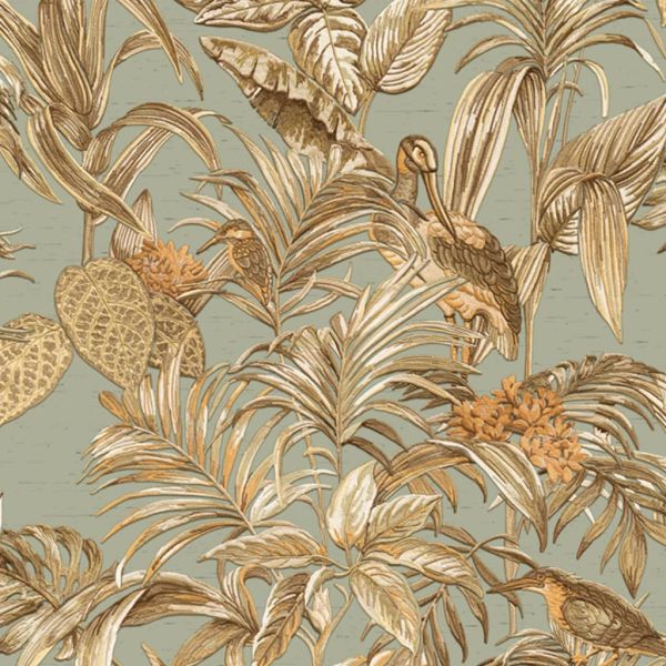 DUTCH WALLCOVERINGS Carta da Parati Bird-of-Paradise Verde Acqua