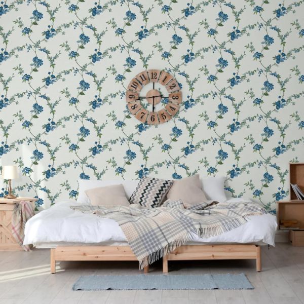 DUTCH WALLCOVERINGS Carta da Parati Flower Azzurro