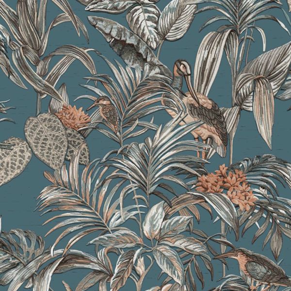 DUTCH WALLCOVERINGS Carta da Parati Bird-of-Paradise Blu