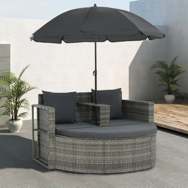 Divano da Giardino 2 Posti Cuscini Ombrellone Grigio Rattan PE