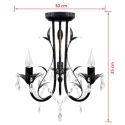 Lampadario Art Nouveau Nero Metallo Perline Cristallo e Lampadine E14