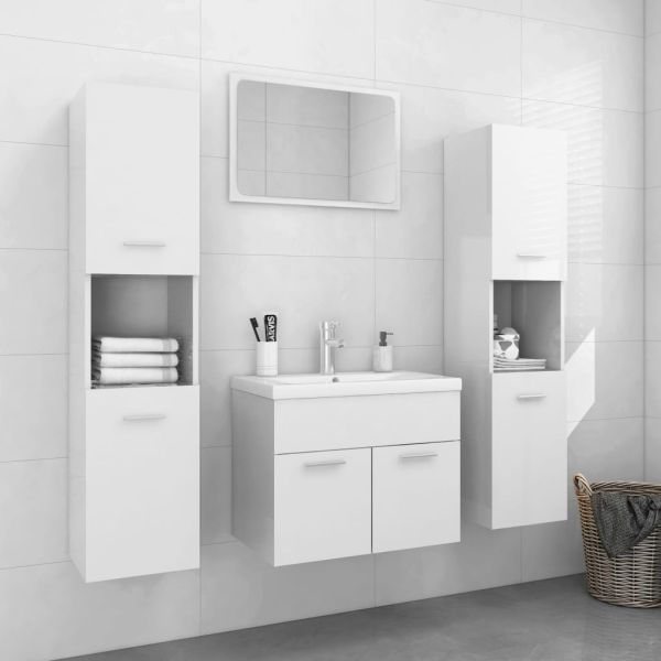 Set Mobili da Bagno Bianco Lucido in Truciolato