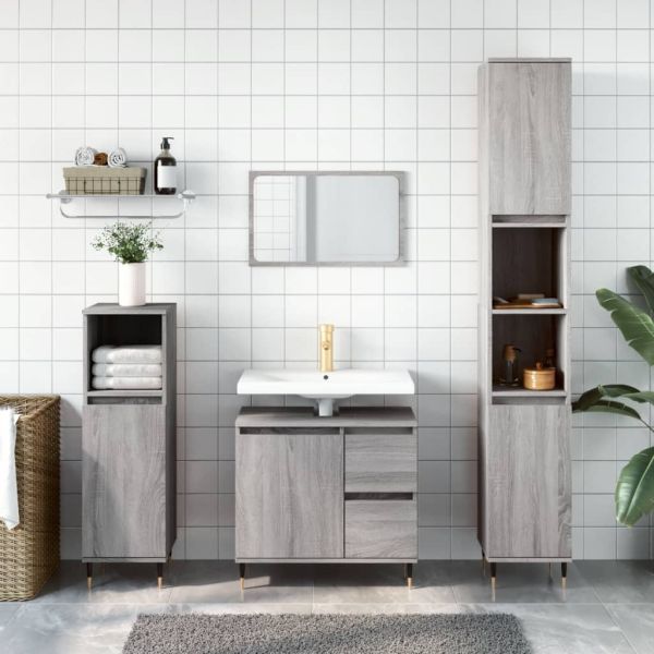 Set Mobili da Bagno 3 pz Grigio Sonoma in Legno Multistrato