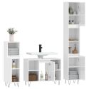 Set Mobili da Bagno 3 pz Bianco Lucido in Legno Multistrato