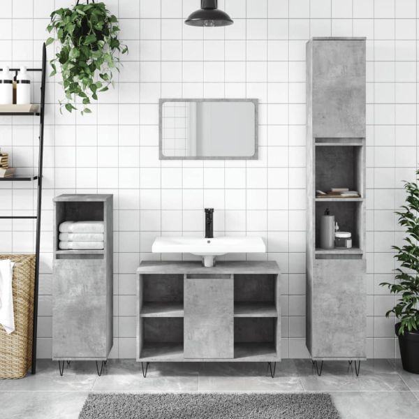 Set Mobili da Bagno 3 pz Grigio Cemento in Legno Multistrato